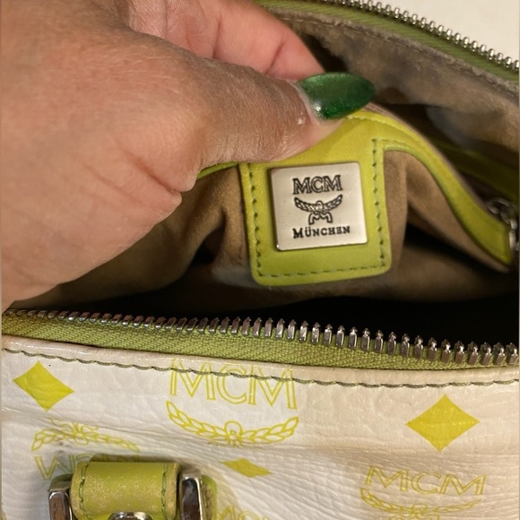 MCM Lime Green & White Visetos Boston Bag, EUC - Picture 7 of 16